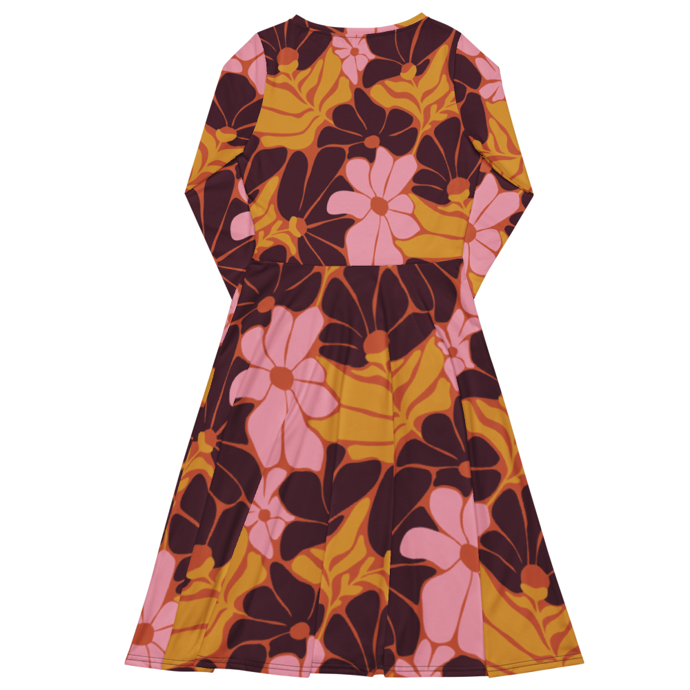 Happy 70s - All-over print long sleeve midi dress
