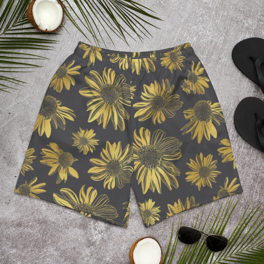 Men's Athletic Long Shorts - Golden flowers