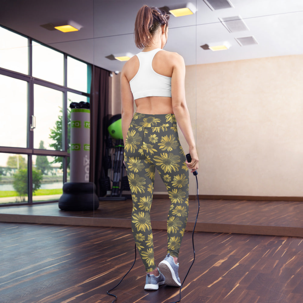 Yoga Leggings - Golden flowers